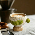 Handmade Apple-Motif Pedestal Ceramic Coffee Mug and Saucer Set 200 ml/6.76 fl oz