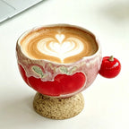 Handmade Apple-Motif Pedestal Ceramic Coffee Mug and Saucer Set 200 ml/6.76 fl oz