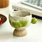 Handmade Apple-Motif Pedestal Ceramic Coffee Mug and Saucer Set 200 ml/6.76 fl oz