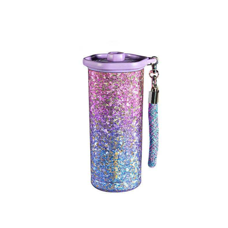 Pure Titanium Coffee Tumbler with Straw – Aurora Ice-Crystal Pattern (Cold-Insulated)500 ml/16.91 fl oz