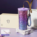 Pure Titanium Coffee Tumbler with Straw – Aurora Ice-Crystal Pattern (Cold-Insulated)500 ml/16.91 fl oz