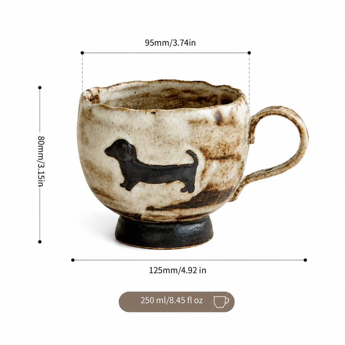 Hand-Painted Stoneware Dachshund Ceramic Mug 250 ml/8.45 fl oz