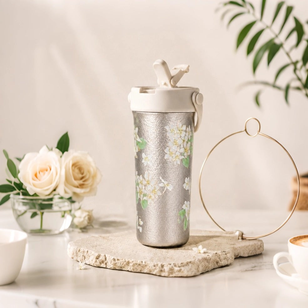 Pure Titanium Insulated Tumbler with Gardenia Pattern 500 ml/16.91 fl oz