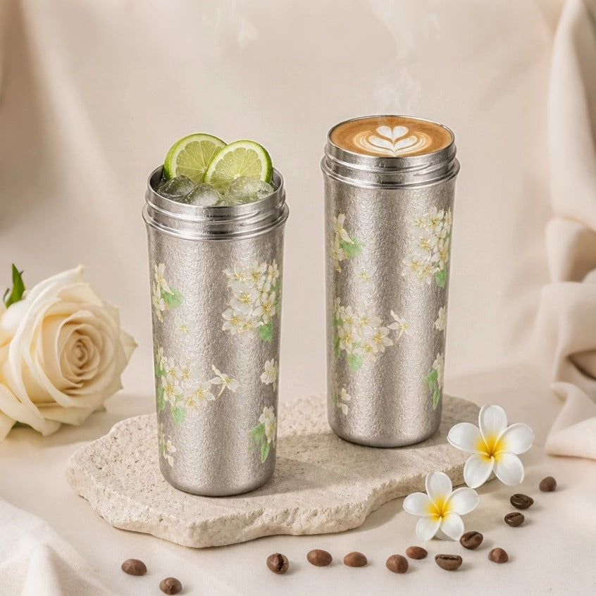 Pure Titanium Insulated Tumbler with Gardenia Pattern 500 ml/16.91 fl oz