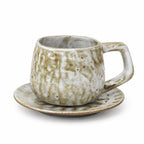 Handmade Stoneware Polka Dot Ceramic Coffee Mug  and saucer set 250 ml/8.45 fl oz