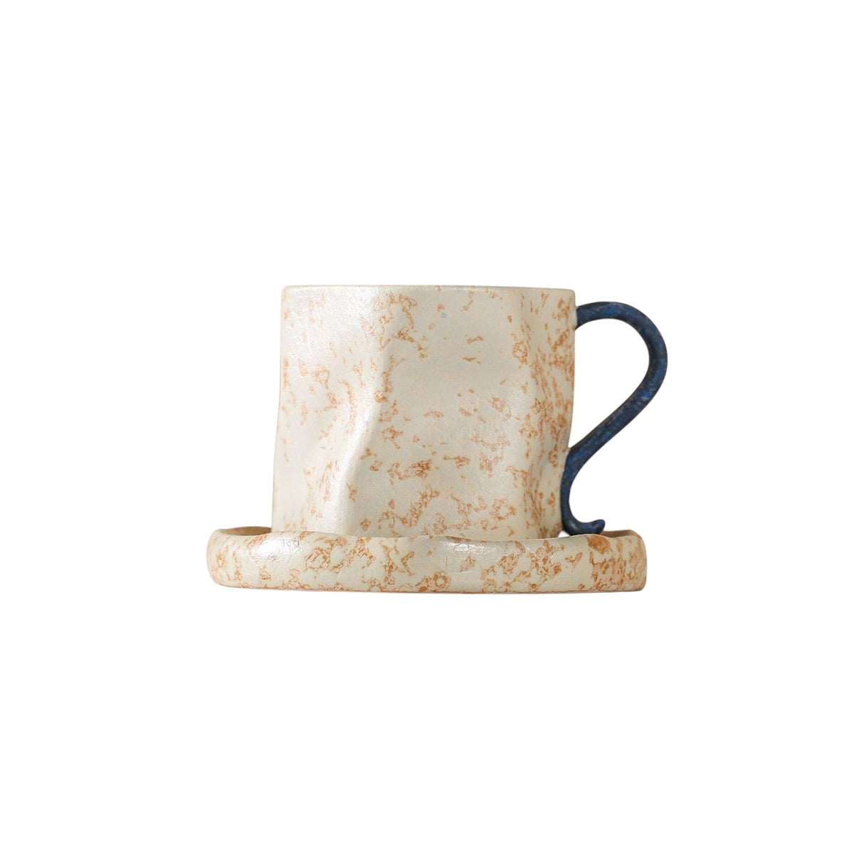 Wabi-sabi style ceramic coffee cup and saucer set