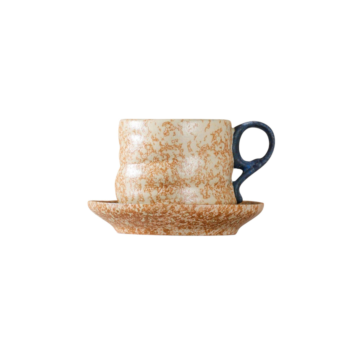 Wabi-sabi style ceramic coffee cup and saucer set