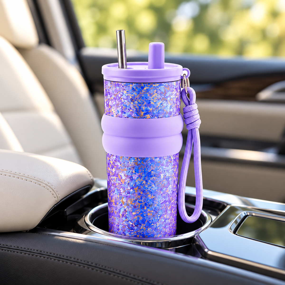 Titanium Crystal Gradient Car Tumbler with Straw 710 ml/24.01 fl oz