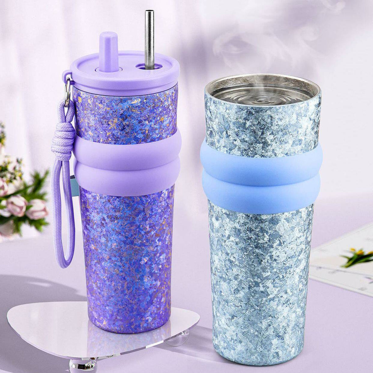 Titanium Crystal Gradient Car Tumbler with Straw 710 ml/24.01 fl oz