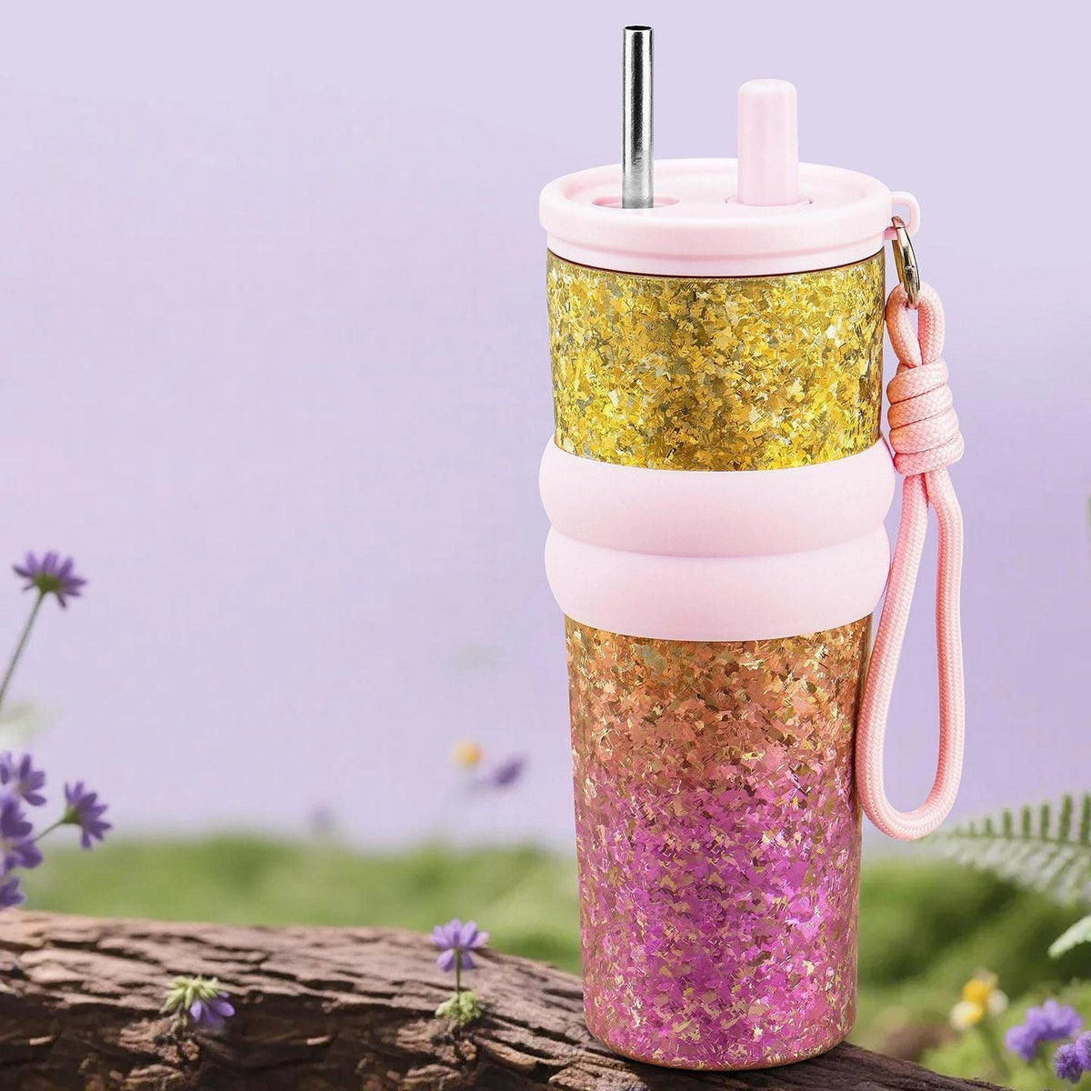 Titanium Crystal Gradient Car Tumbler with Straw 710 ml/24.01 fl oz