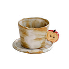Vintage Half-Apple Handle Handmade Ceramic Coffee Cup and Saucer Set 250 ml/8.45 fl oz