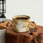 Vintage Half-Apple Handle Handmade Ceramic Coffee Cup and Saucer Set 250 ml/8.45 fl oz
