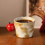 Vintage Half-Apple Handle Handmade Ceramic Coffee Cup and Saucer Set 250 ml/8.45 fl oz