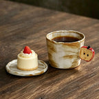 Vintage Half-Apple Handle Handmade Ceramic Coffee Cup and Saucer Set 250 ml/8.45 fl oz