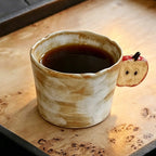 Vintage Half-Apple Handle Handmade Ceramic Coffee Cup and Saucer Set 250 ml/8.45 fl oz