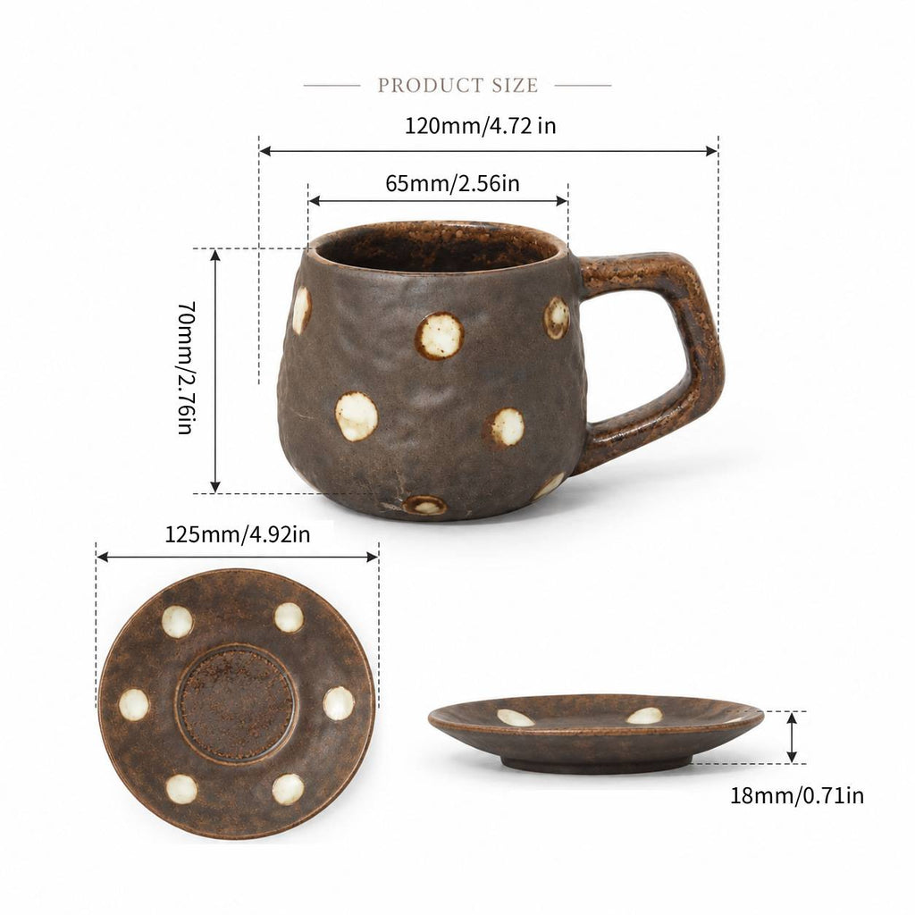 Handmade Stoneware Polka Dot Ceramic Coffee Mug  and saucer set 250 ml/8.45 fl oz