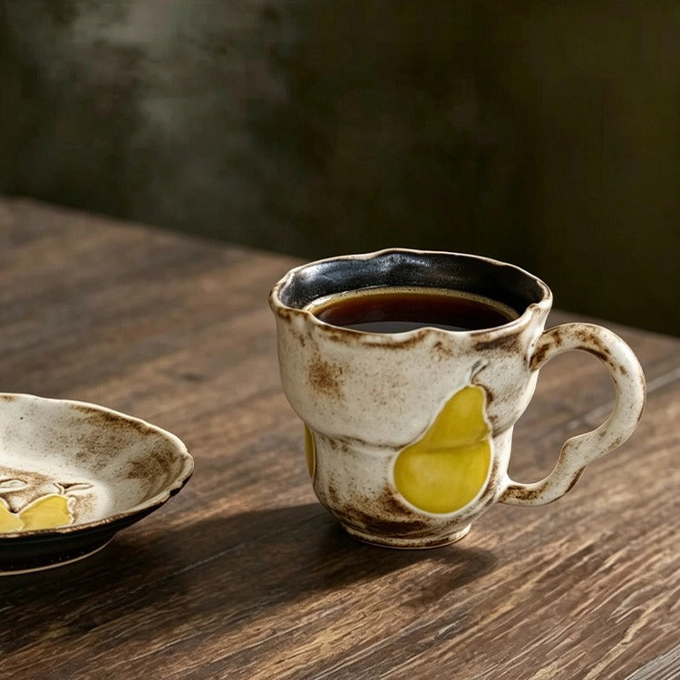 Vintage Pear Handmade Ceramic Coffee Cup and Saucer Set 250 ml/8.45 fl oz