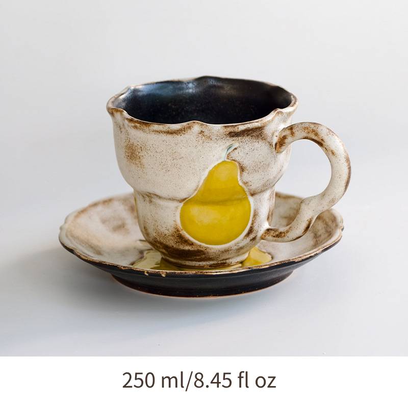 Vintage Pear Handmade Ceramic Coffee Cup and Saucer Set 250 ml/8.45 fl oz