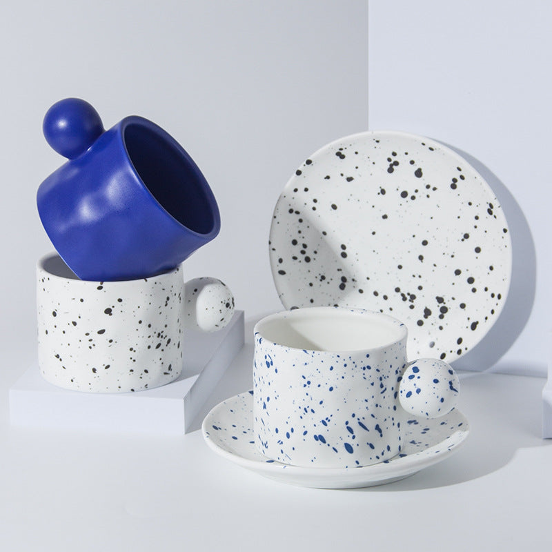 Klein Blue Polka-Dot Ceramic Mug and Saucer Set 400 ml/13.53 fl oz
