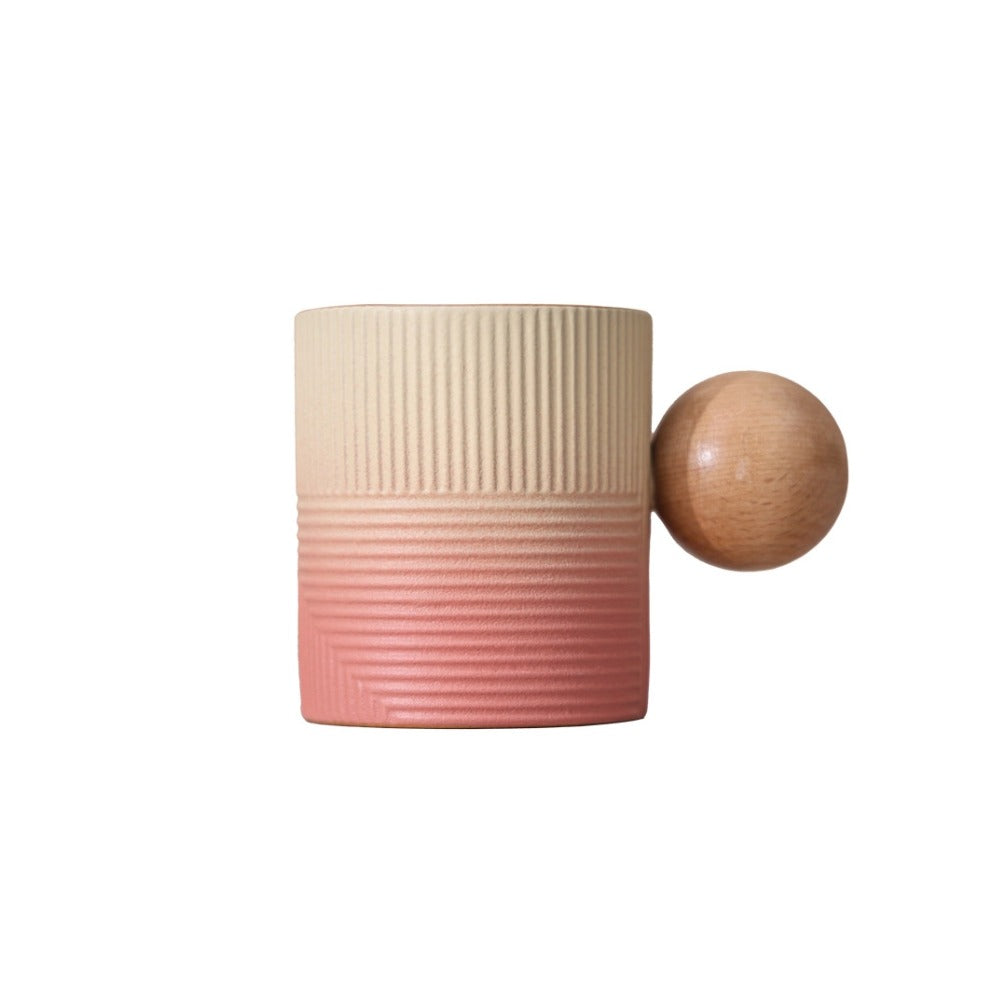 Ceramic Mug with a gradient-pattern wooden ball handle 200 ml/6.76 fl oz